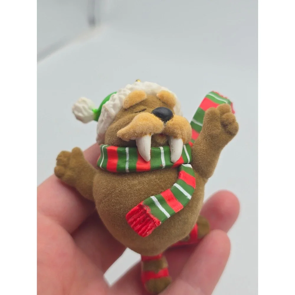 Vintage 80s Enesco Christmas Ornaments 1985 Penguin Walrus Set of 2 w/ Boxes